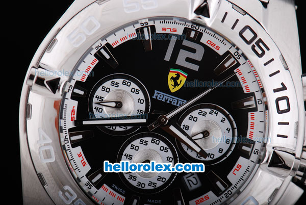 Ferrari Working Chronograph Quartz Movement with Black Dial and SS Strap - Click Image to Close